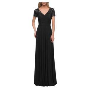 NWT La Femme Floral Embroidered Sheath Gown Black Size 6‎
